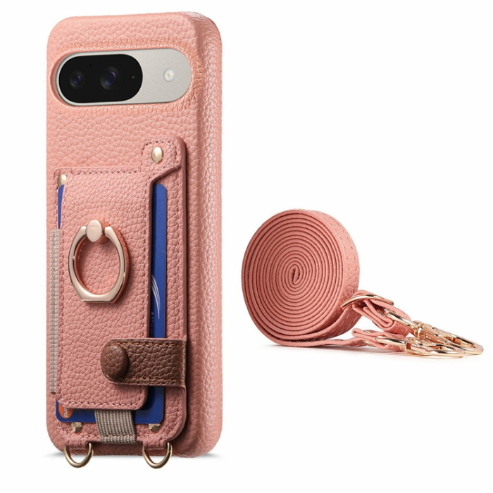 A-One Brand - Google Pixel 10/10 Pro Mobilskal med Korthållare Ring Kickstand - Rosa