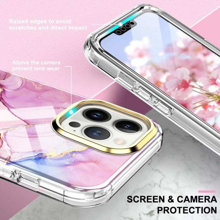 OEM - iPhone 14 Pro Max Skal 360 Marble - Rosa