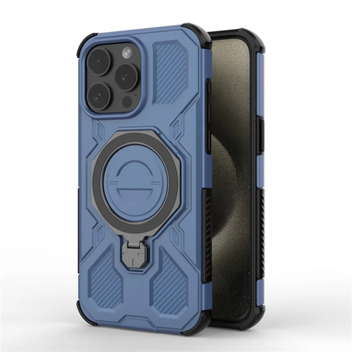 OEM - Mobilskal till iPhone 15 Pro Plast Shockproof med Rotating Kickstand - Blå