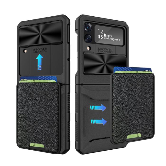 A-One Brand - Galaxy Z Flip 4 Mobilskal Korthållare Kamera Slider - Svart