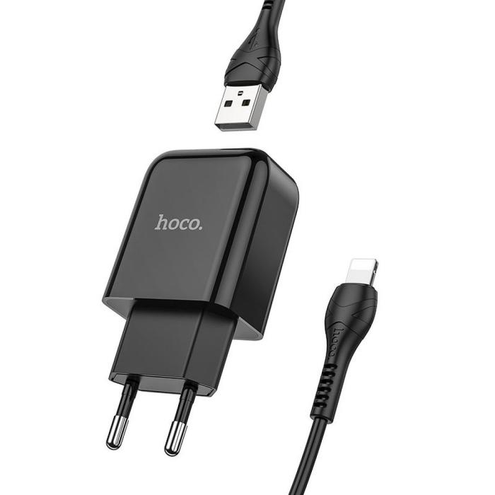 Hoco - HOCO travel charger USB + kabel till Lightning 2A Svart