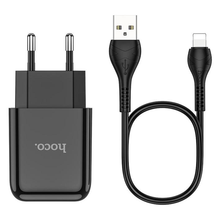 Hoco - HOCO travel charger USB + kabel till Lightning 2A Svart