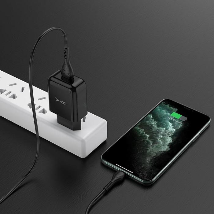 Hoco - HOCO travel charger USB + kabel till Lightning 2A Svart