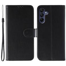 OEM - Samsung Galaxy S26 Plus Pl&aring;nboksfodral Konstl&auml;der Flip med Rem - Svart