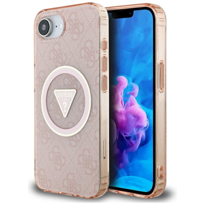 Guess - Guess iPhone 16e Mobilskal Magsafe Metal Glitter - Rosa