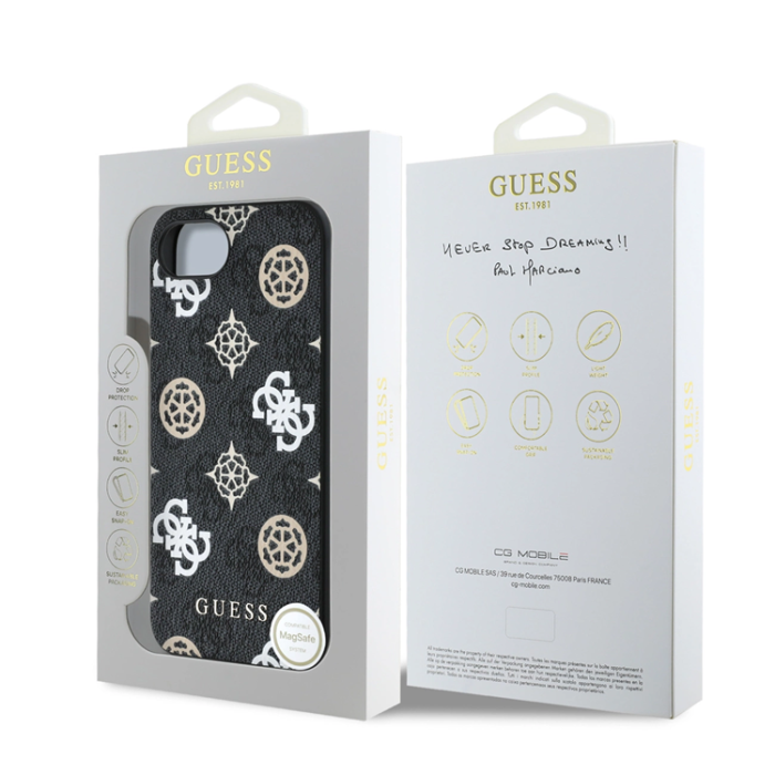 Guess - Guess iPhone 16e Mobilskal MagSafe PU 4G Peony - Svart