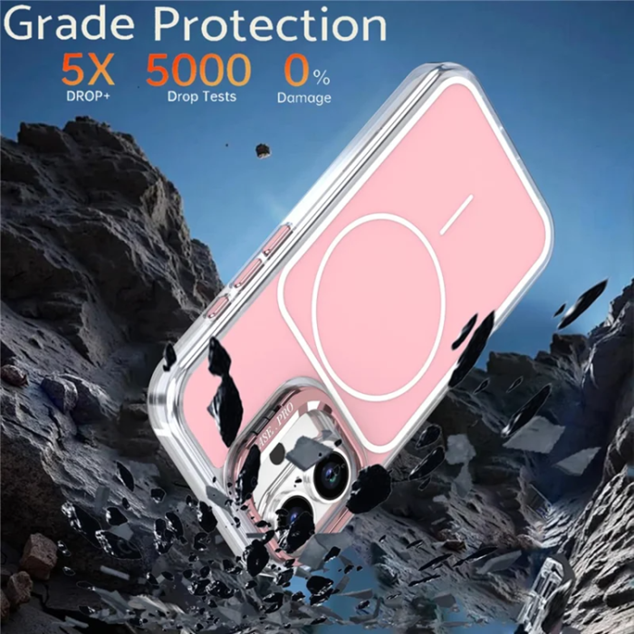 A-One Brand - iPhone 16 Mobilskal MagSafe Lens Kickstand med Handrem - Rosa