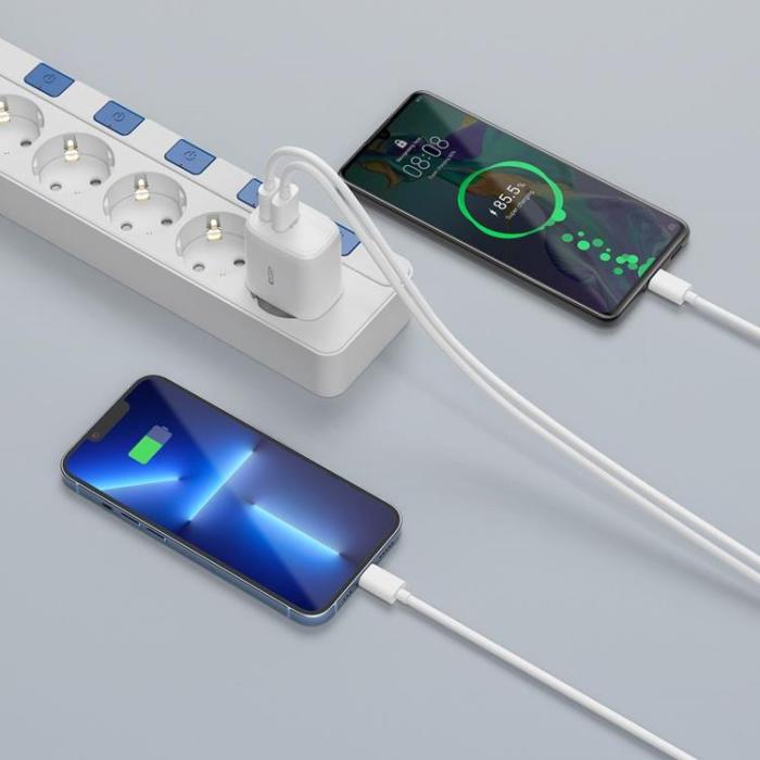 Tech-Protect - Tech-Protect C20W 2-Port Nätverk Laddare PD20W/QC3.0 - Vit