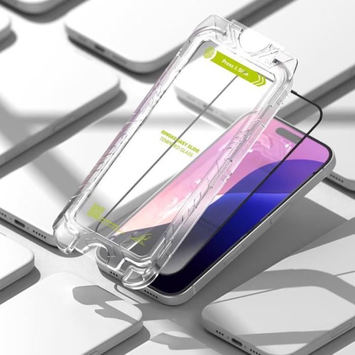 UTGATT - [2-Pack] Ringke iPhone 16/15 Härdat glas Skärmskydd Easy Slide - Svart
