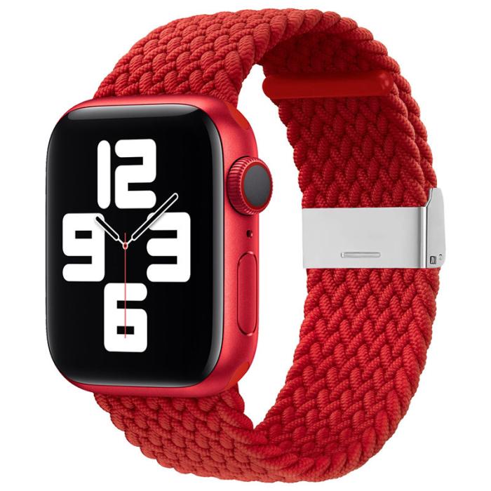 OEM - Apple Watch 2/3/4/5/6/7/SE (42/44/45mm) Armband Braided Tyg - Röd