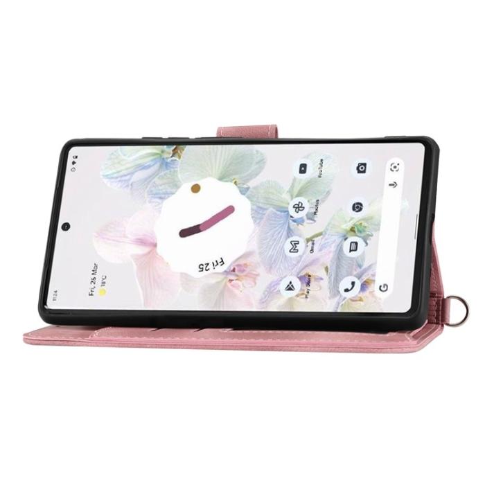 A-One Brand - Google Pixel 7 Pro Plånboksfodral Imprinted Flower - Rosa