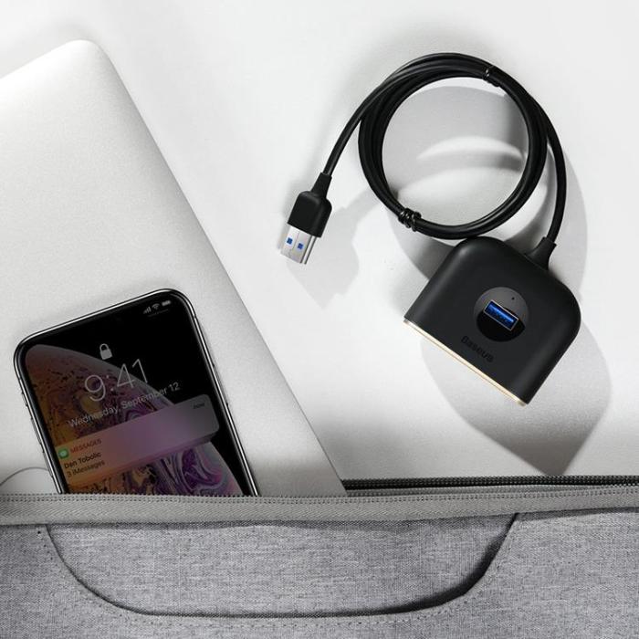 BASEUS - Baseus Square round 4 in 1 USB HUB Adapter - Svart