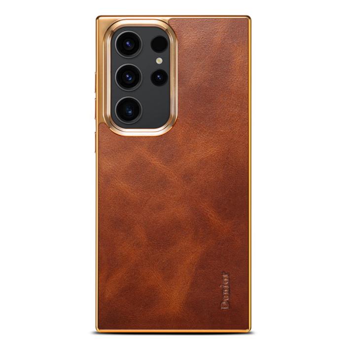 DENIOR - DENIOR Mobilskal till Samsung Galaxy S23 Ultra Äkta Läder + PC + TPU - Brun