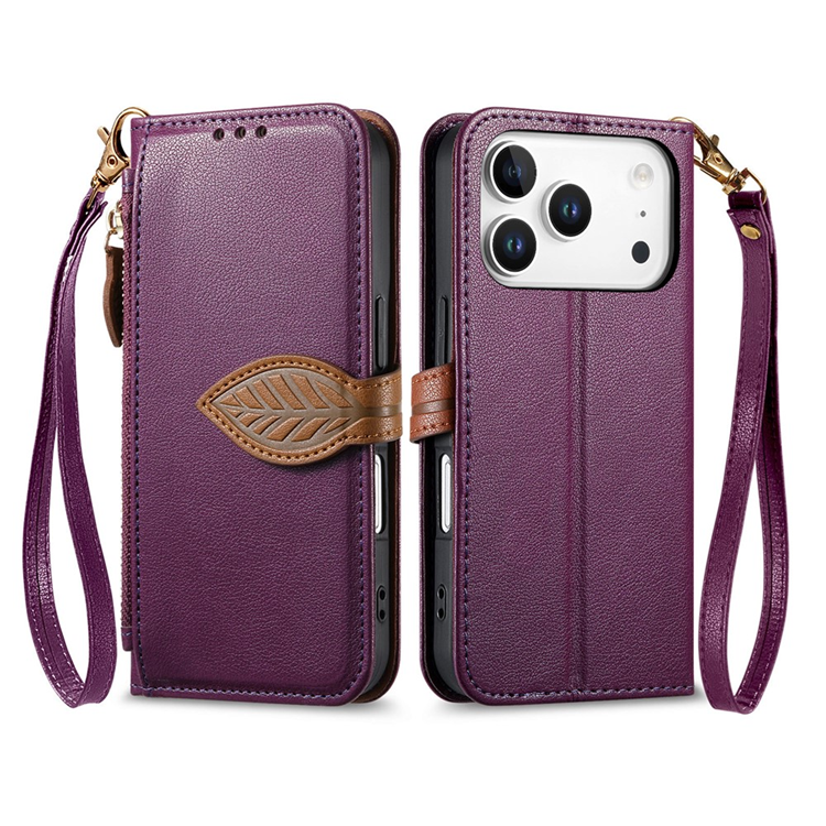 iPhone 17 Pro Plånboksfodral Leaf Magnetiskt Spänne Konstläder - Lila (Lila) | 2353 | AlltMobil