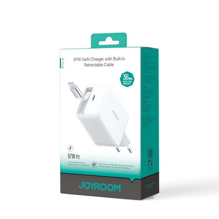 Joyroom - JOYROOM GaN Snabbladdare 67W USB-C Infällbar USB-C Kabel EU