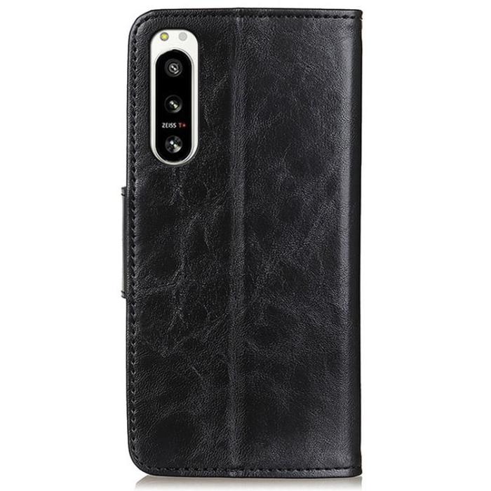 UTGATT1 - Sony Xperia 5 IV Plånboksfodral Äkta Läder Crazy Horse - Svart