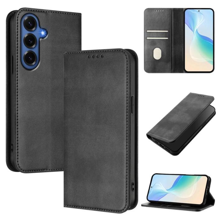 OEM - Samsung Galaxy S26+ Plånboksfodral Retro Textur RFID Skydd Konstläder - Svart