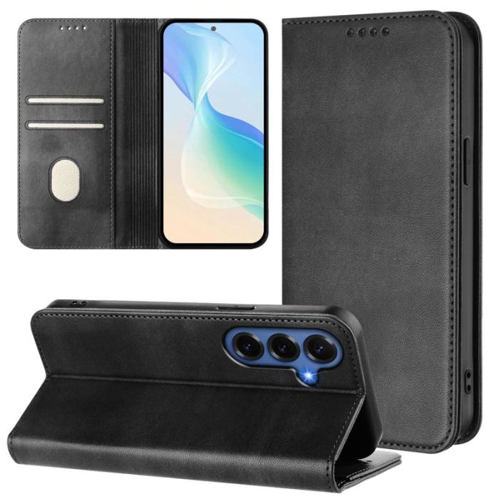 OEM - Samsung Galaxy S26+ Plånboksfodral Retro Textur RFID Skydd Konstläder - Svart