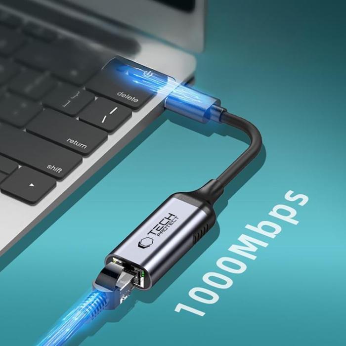 Tech-Protect - Tech-Protect Adapter Typ-C Till Ethernet RJ45 1000MBPS Ultraboost - Svart