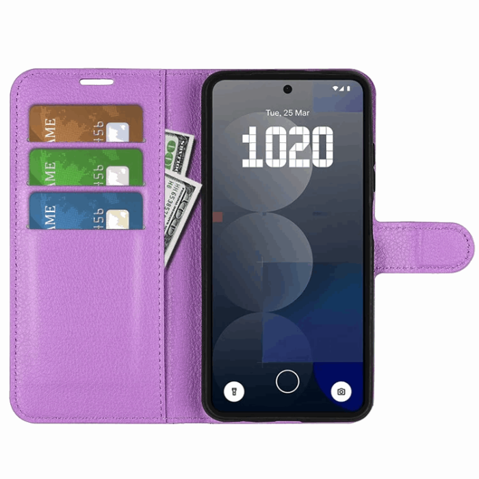 A-One Brand - Nothing Phone (3a) Pro Plånboksfodral Litchi Texture - Lila