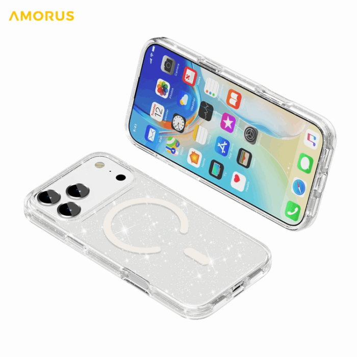 AMORUS - AMORUS Mobilskal till iPhone 17 Pro Max Magsafe Glitter Powder PC + TPU - Vit