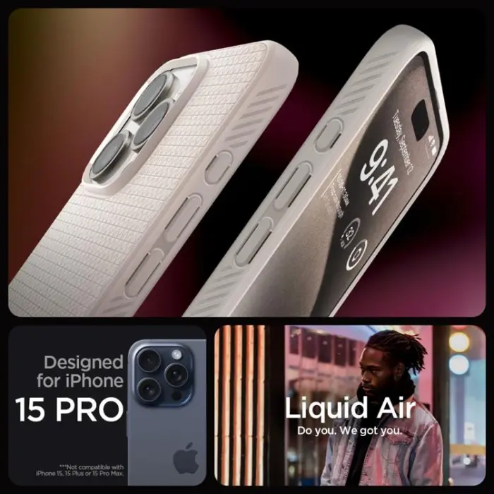 UTGATT - Spigen iPhone 15 Pro Max Mobilskal Liquid Air - Natural Titanium