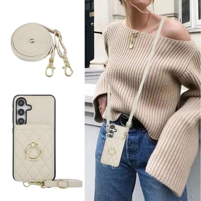 OEM - Mobilfodral för Samsung Galaxy S26 Konstläder + TPU Ringhållare - Beige