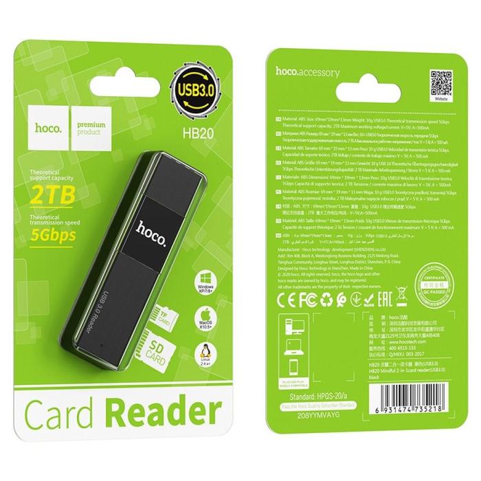 Hoco - HOCO kortläsare HB20 Mindful 2-i-1-kortläsare USB3.0