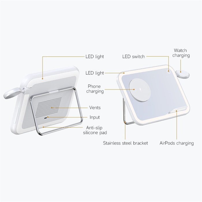 OEM - 3in1 MagSafe Trådlös Laddare iPhone Apple Watch Airpods V22 - Vit