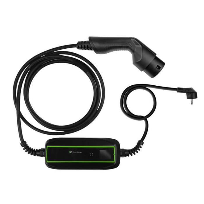 UTGATT1 - GREENCELL Laddkabel Elbil EV16 Typ2 Schuko 5.5m 3.6kW 10/16A LCD IP66 - Svart