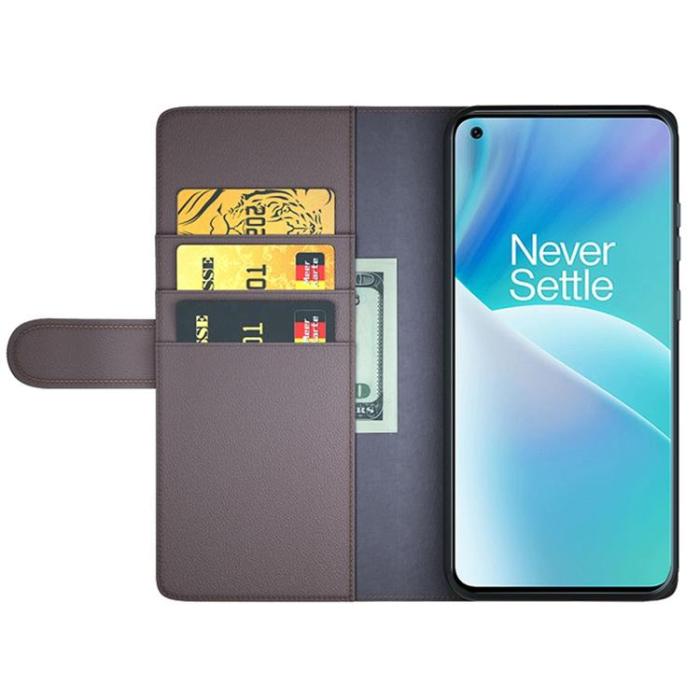 A-One Brand - OnePlus Nord 2T 5G Plånboksfodral Äkta Läder Flip Folio - Brun