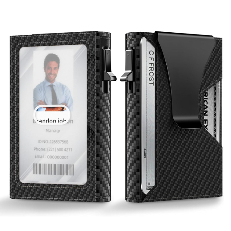 Minimalistisk ID Window Korthållare i Äkta Läder (Carbon Fiber) | 2353 | AlltMobil