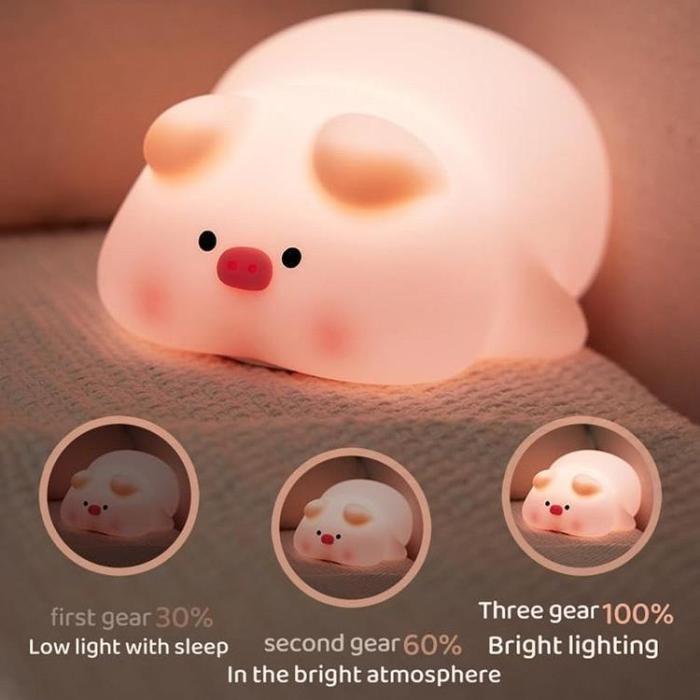 OEM - LED Nattlampa Tryck Pig Art Deco - Rosa