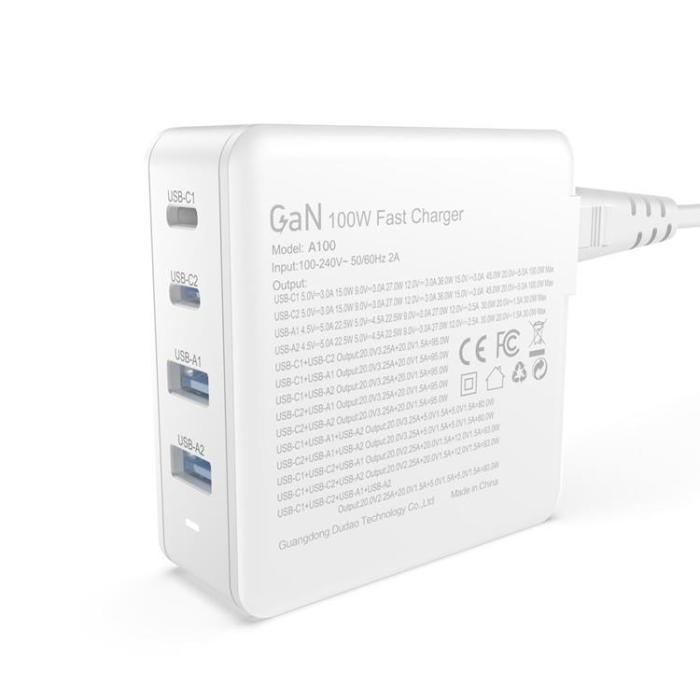 Dudao - Dudao GaN Väggladdare 2 x USB Till 2x USB-C 100W - Vit
