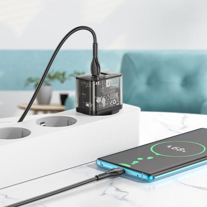Hoco - Hoco Snabbladdare PD 20W USB-A USB-C QC3.0 3A med USB-C Kabel N34 - Svart