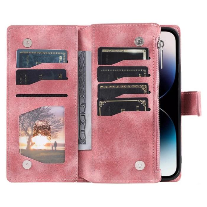A-One Brand - iPhone 15 Pro Plånboksfodral Mandala Flower Imprinted - Rosa Guld