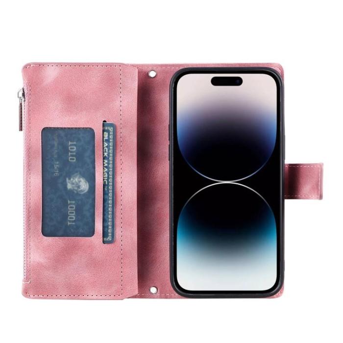 A-One Brand - iPhone 15 Pro Plånboksfodral Mandala Flower Imprinted - Rosa Guld