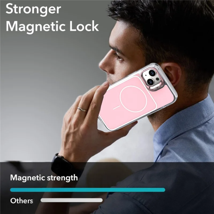 A-One Brand - iPhone 15 Mobilskal MagSafe Lens Kickstand med Handrem - Rosa