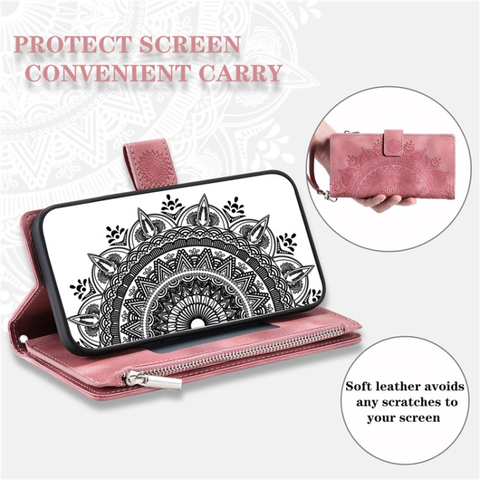 A-One Brand - Galaxy A34 5G Plånboksfodral Mandala Flower Imprinted - Rosa