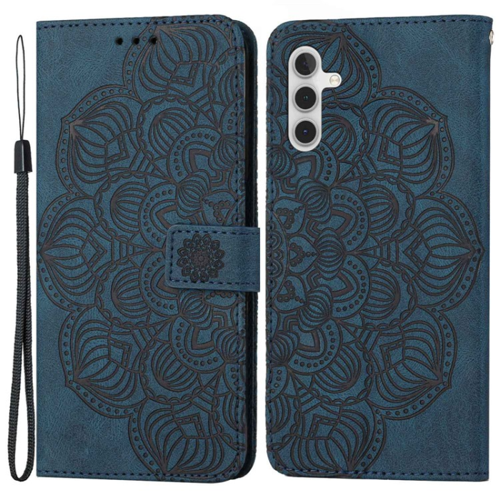 A-One Brand - Galaxy A14 5G/4G Plånboksfodral Mandala Flower Imprinted - Blå