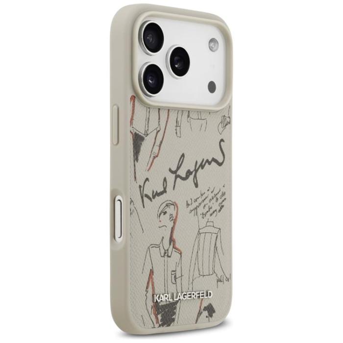 KARL LAGERFELD - Karl Lagerfeld iPhone 17 Pro Mobilskal MagSafe Grained Pattern & Logo - Grå