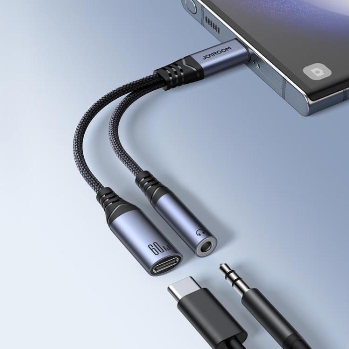 Joyroom - Joyroom 2in1 DAC Adapter USB-C/USB-C/3.5 mm Mini Jack Svart