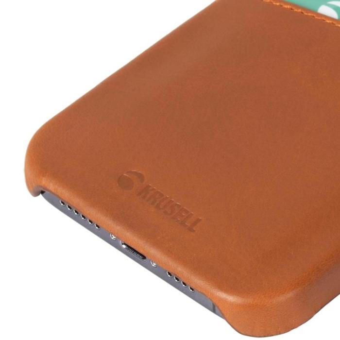 UTGATT - Krusell iPhone 13 Pro Skal Korthållare Äkta Läder - Cognac