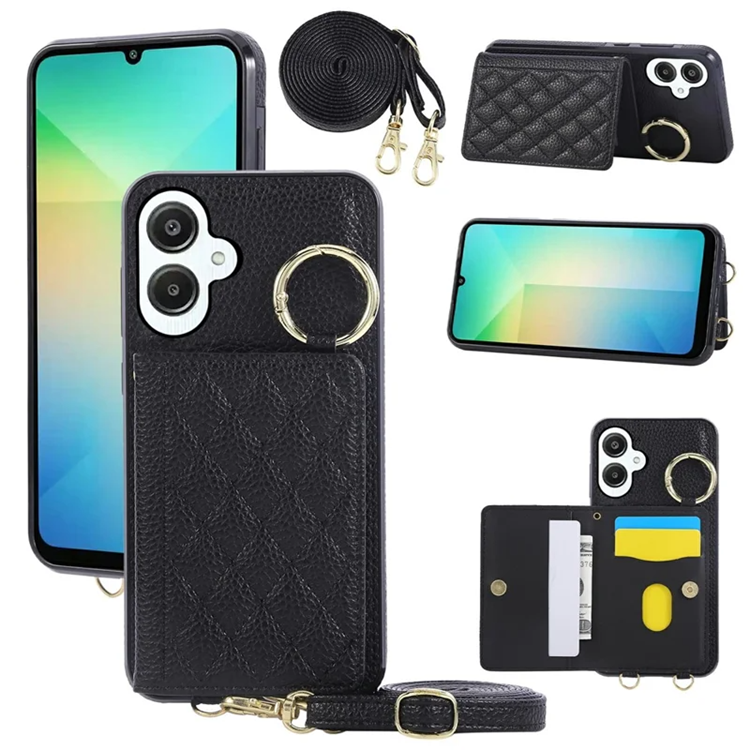 Galaxy A06 4G/5G Mobilskal Korthållare Kickstand Rhombus - Svart | 2353 | AlltMobil