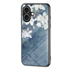 A-One Brand - iPhone 17 Mobilskal Floral Pattern TPU + Härdat Glas - Blå