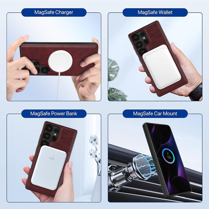 A-One Brand - Galaxy S24 Ultra Mobilskal MagSafe Detachable Korthållare Kickstand