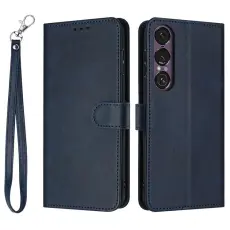 A-One Brand - Sony Xperia 1 VII Konstl&auml;der Pl&aring;nboksfodral Calf Texture Med Rem - Bl&aring;