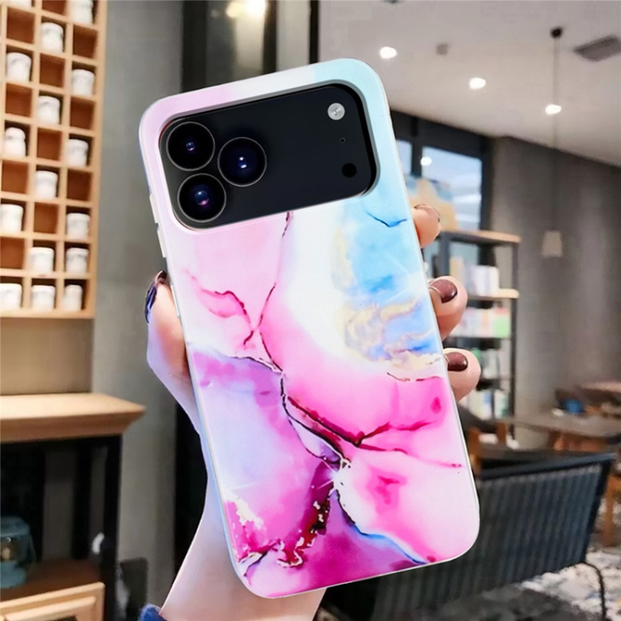 A-One Brand - iPhone 17 Pro Mobilskal Marble Pattern Painted TPU - Rosa / Blå