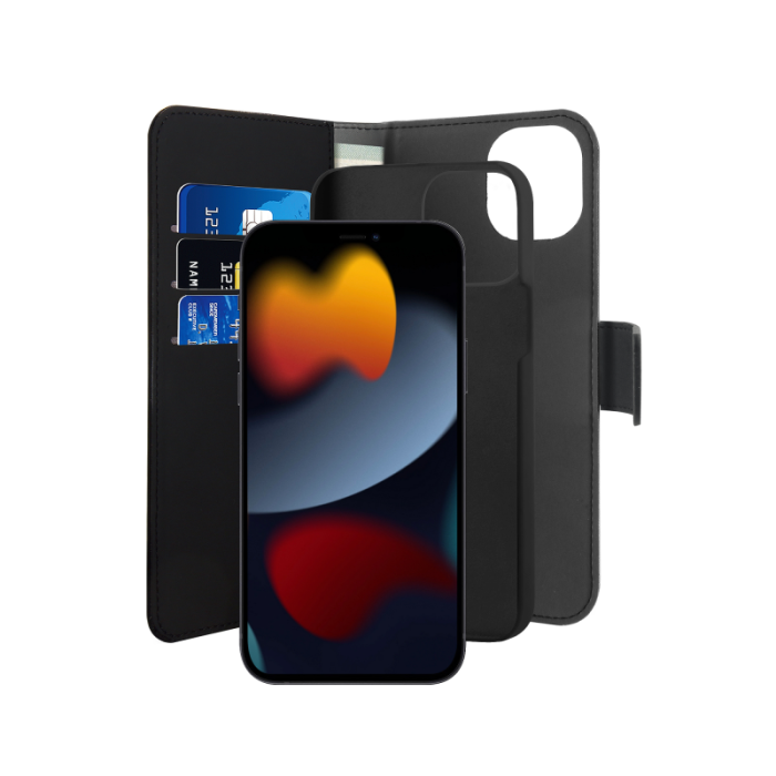 UTGATT1 - Puro Eco läder Avtagbart Plånboksfodral iPhone 13 Mini - Svart
