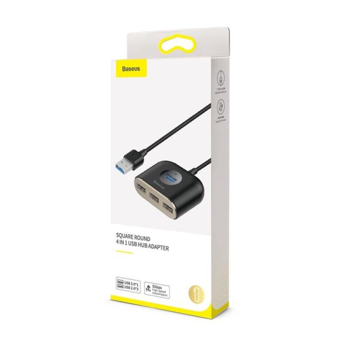 BASEUS - Baseus Square round 4 in 1 USB HUB Adapter - Svart